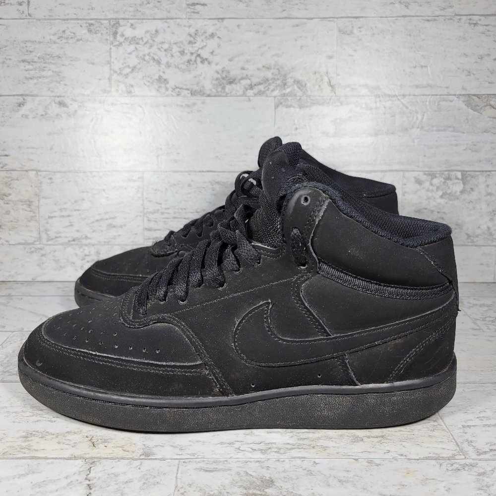 Nike Men's Court Vision Mid Triple Black Sneakers Shoes CU6620-001 Size 7.5